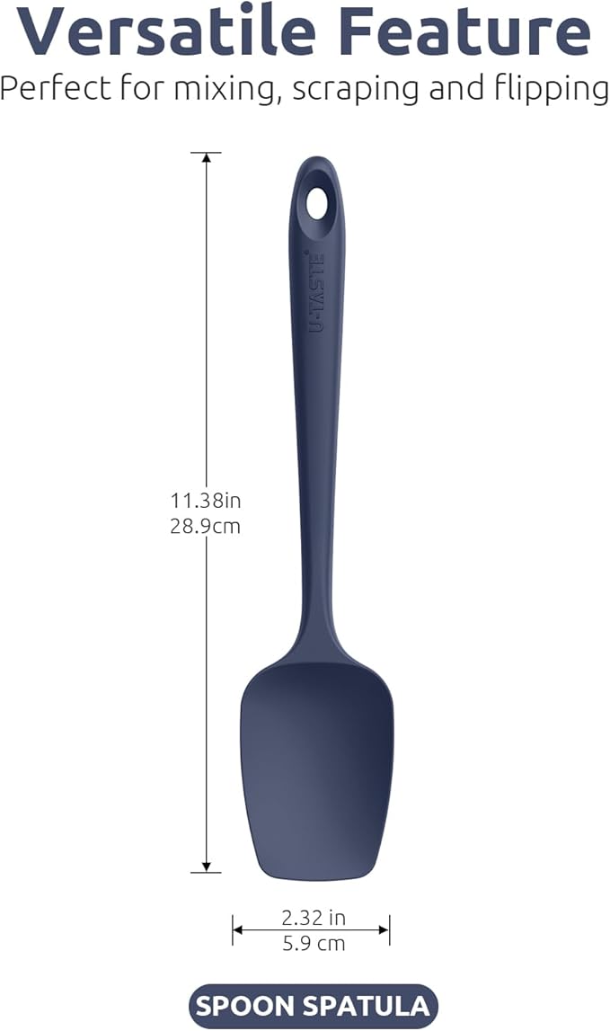 U-Taste Silicone Spoon Spatula Set: 480ºF Heat Resistant Food Grade Flexible Rubber Spoonula, Nonstick Cooking Mixing Scooping Kitchen Baking Scraper Utensils Set of 3 for Pan, Pot, Bowl (Multicolors)