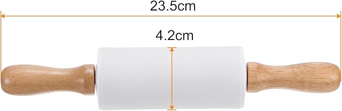 HARFINGTON Silicone Rolling Pins for Baking 9.25 Inch Non-Stick Silicone Surface Wooden Handle Rolling Pin Small Roller Playdough Rolling Pins for Fondant Kitchen Dough Pizza, White