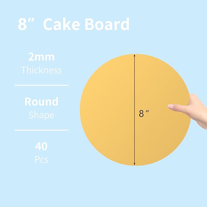 JCD Stunning Gold Color Cakeboard,40 Packs Cakes Boards 8 inch Round,Food-Graded Corrugated Cardboard,Waterproof and Oil-Proof Cake Plate for Cake DIY (Gold, 8inch/40Pcs)