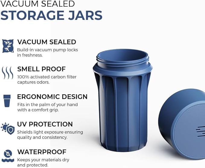 Staze Preserve Vacuum Sealed Storage Jars (148ml) | Patented Smell Proof Containers | Herb Storage & Food Storage Container with Protection - (REEF)