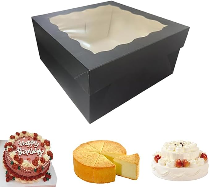 Generic 18Pcs (12.2x12.2x5.9 in) Cake Boxes+18 Cakeboard+1 stickers with Display Window for Gift Giving, Bakesale, Cupcakes, Dessert, Cookies, Pie, Macaroons, Donuts, Pastry, (Black), 12CDGH