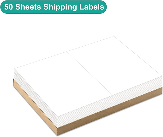 MFLABEL Half Sheet Shipping Labels - 100 Self Adhesive Sticker Sheets for Laser & Inkjet Printers, Waterproof & Smudge-Free, with 12 Free Fragile Labels for Packaging, Shipping and Crafting