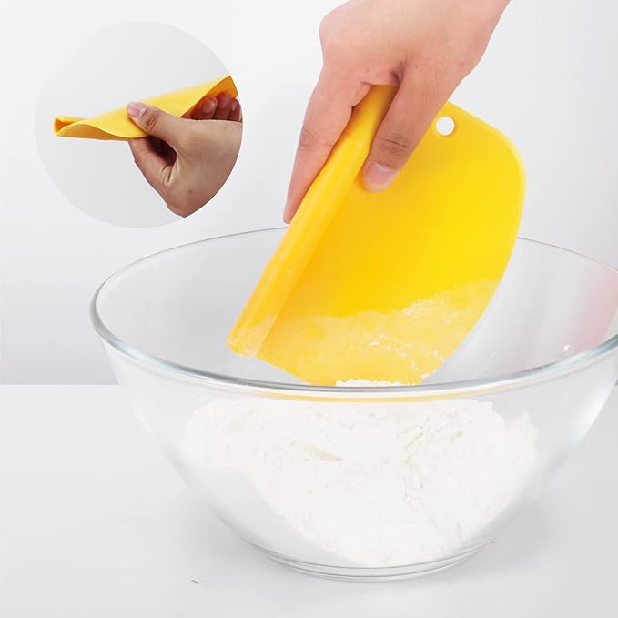 Bench Scraper-Stainless Steel Dough Scraper and Flexible Plastic Bowl Scraper 4-Piece Set-Bread/Pastry/Pizza Cutter, Multifunctional 2-in-1 Baking Tools With Measurement Marks