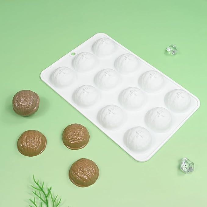 mostsom Silicone Mold Mousse Molds 12 Grids Walnut Shape Silicone Cake Baking Mold for Making Chocolate Mousse Dessert Baking Decorating Tools (B_ Walnut)