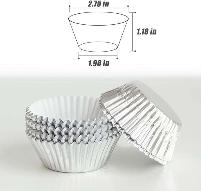 Cupcake Liners Silver,GOLF Standard Size Silver Foil Cupcake Liners Wrappers Metallic Baking Cups,Muffin Paper Cases, 100 Pack