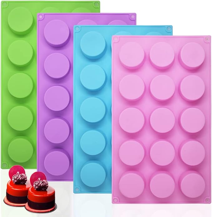 4 Psc Cylinder Silicone Molds, SENHAI 15 Hole Silicone Molds for Chocolate Cake Candy Soap Muffins Brownie Pudding Baking