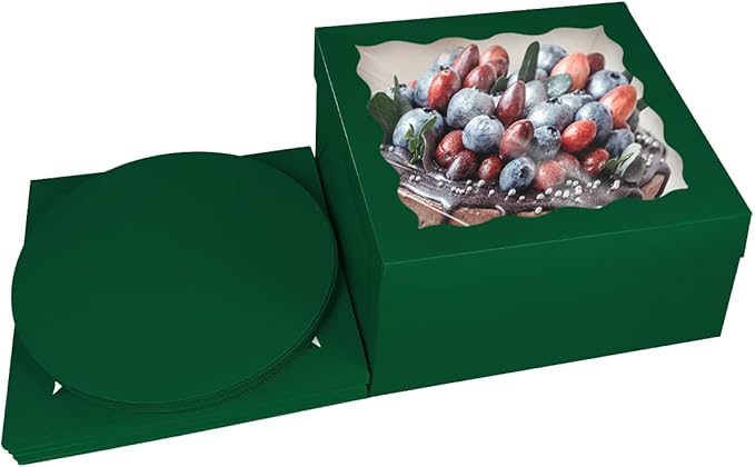 Bakepacker 36pcs 12x12x8 Inches Cake Boxes with Window 18-Packs Green Cake Boxes 12 Inch Bakery Boxes (18 Cake Boxes +18 Cake Boards Included)