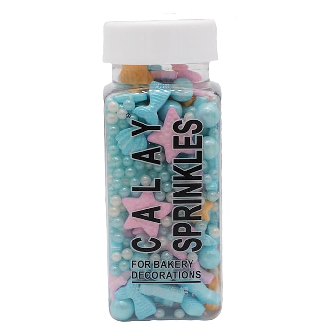 Homankit Mermaid Sprinkle Sweets Sprinkles for Baking Dessert Cupcake Cake Topper Starfish Shell Pearl Mermaid Candy Mix 3.53 Ounces
