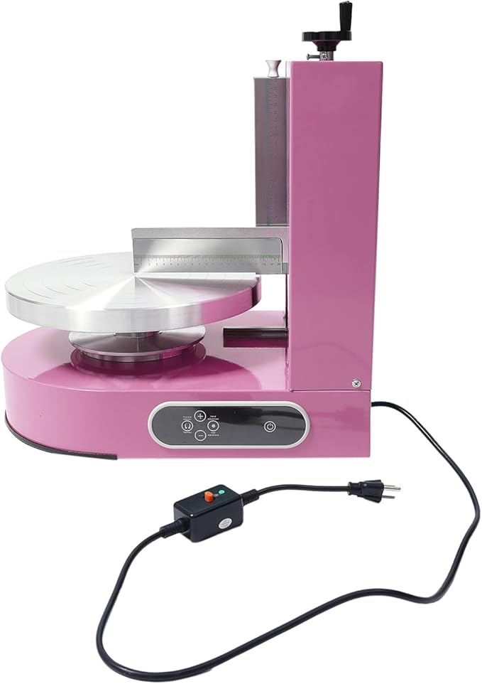 Cake Decorating Machine, 200W Automatic Cake Cream Spreading Machine for 4-12 Inch Cake Icing Machine, Adjustable Scrapers,Low Noise Cake Frosting Machine, for Cake Shops, Dessert Shops (Pink)