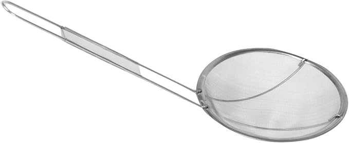 TrueCraftware- 6-1/2-Inch Round Medium Mesh Skimmer 9-1/2" Handle Length Nickel Plated- Kitchen Utensil Food Strainer Skimmer Spoon for Cooking Sieve Sifters Rice Quinoa Pasta Fruits Vegetables etc.