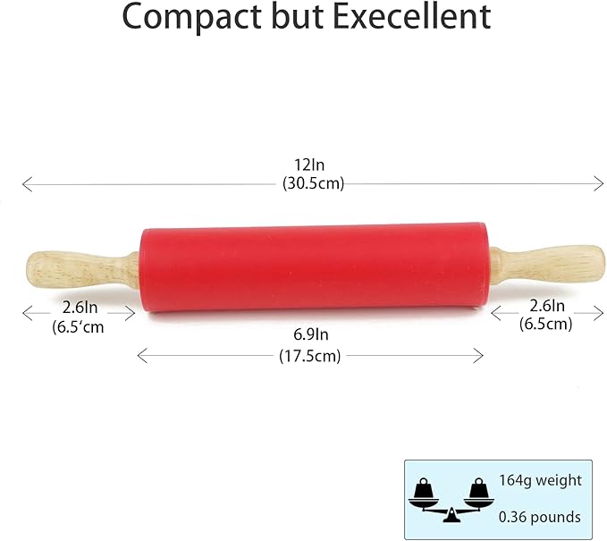Silicone Rolling Pin for Baking Non-stick Rolling Pin Dough Roller Wooden Handle Kitchen Accessories Pastry Roller