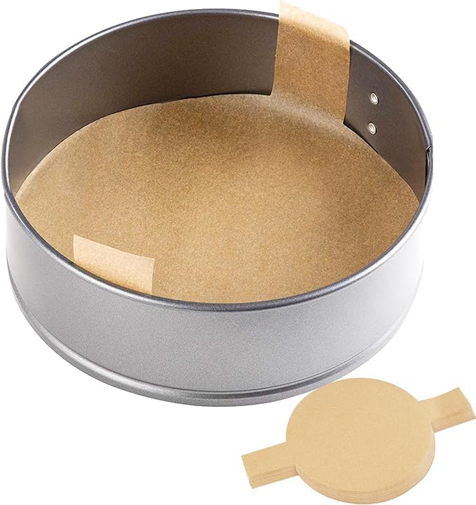 100 PCS Precut Circle Cake Pan Liners Rounds, 9 Inch Non Stick Parchment Paper Sheets for Baking Cakes,Dutch Oven, Air Fryer with Easy Lift Tabs (Brown)