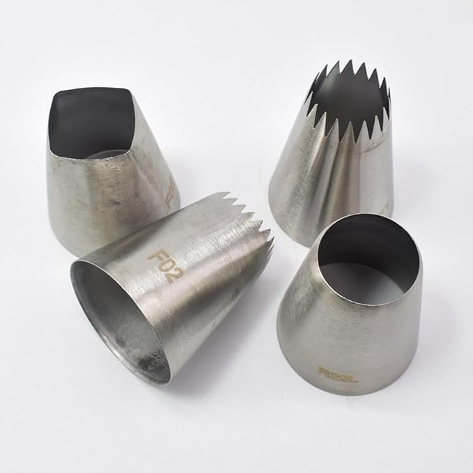 Large Piping Nozzles, 4Pcs #9FT #F02#F06#R22L Stainless Steel Seamless Icing Piping Nozzle Tip Set for Cupcakes and Baking