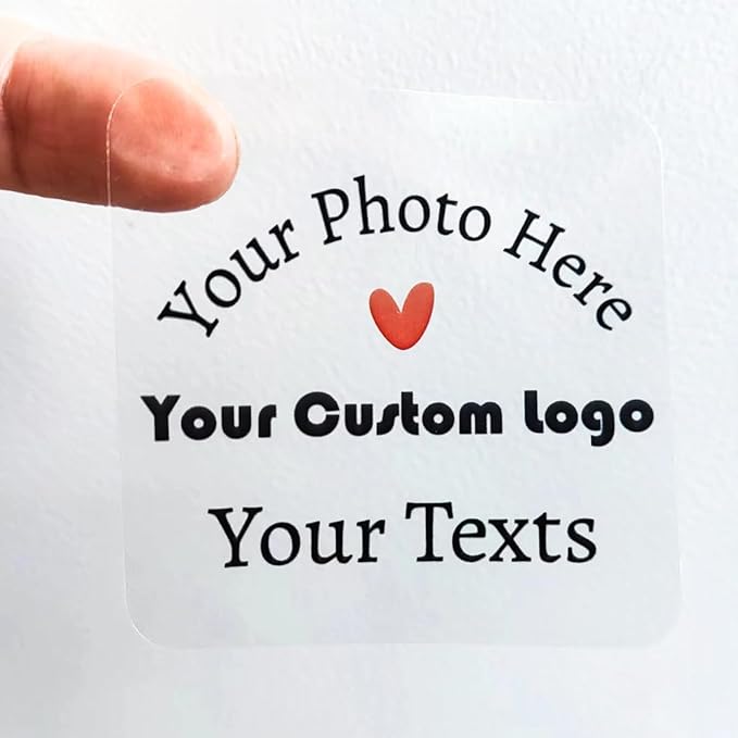 Custom Clear Stickers Personalized Logo Labels Transparent Stickers Waterproof Round, Heart, Rectangle, 1.5", 2", 3",4",5",6", 150pcs (Square)