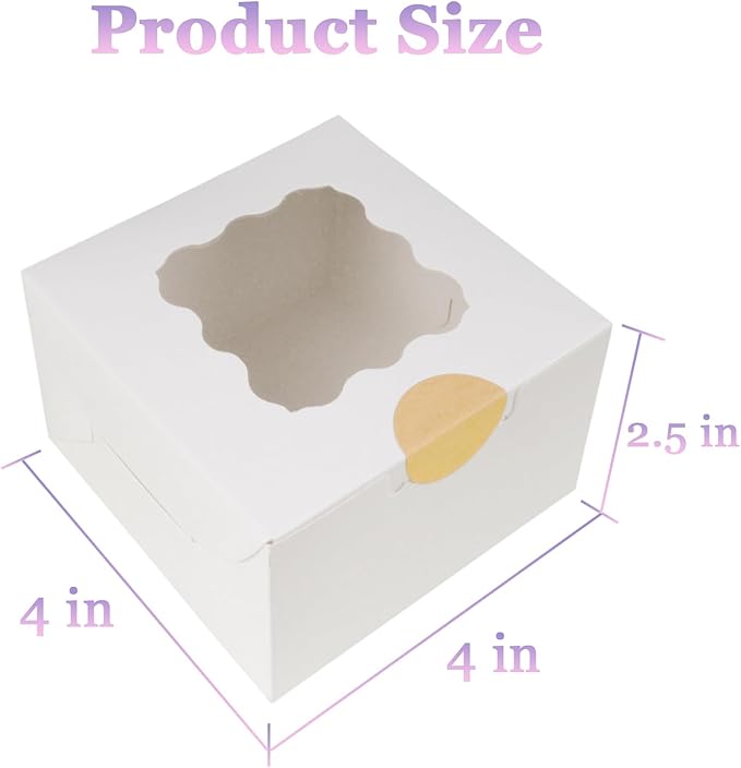 30pcs 4''x4''x2.5'' Small Bakery Boxes, White Gift Container with Window for Dessert, Strawberries, Cookie, Pastry, Small Treats