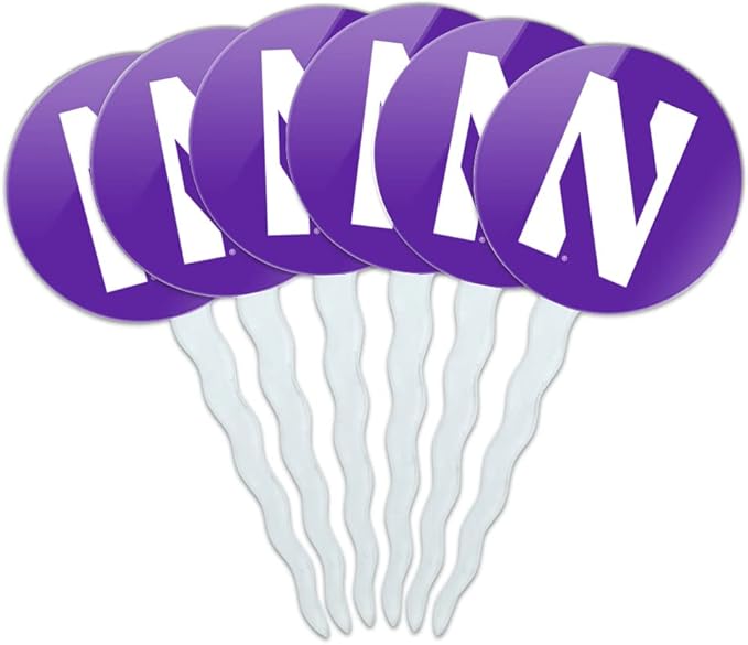 GRAPHICS & MORE Northwestern University Primary Logo Cupcake Picks Toppers Decoration Set of 6