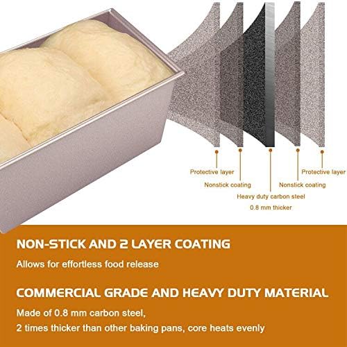CHEFMADE Pullman Loaf Pan with Lid, 1Lb Dough Capacity Non-Stick Rectangle Flat Bread Pan Bakeware, Toast Mold with Cover for Oven Baking Cakes, Breads and Meatloaf (Champagne Gold)