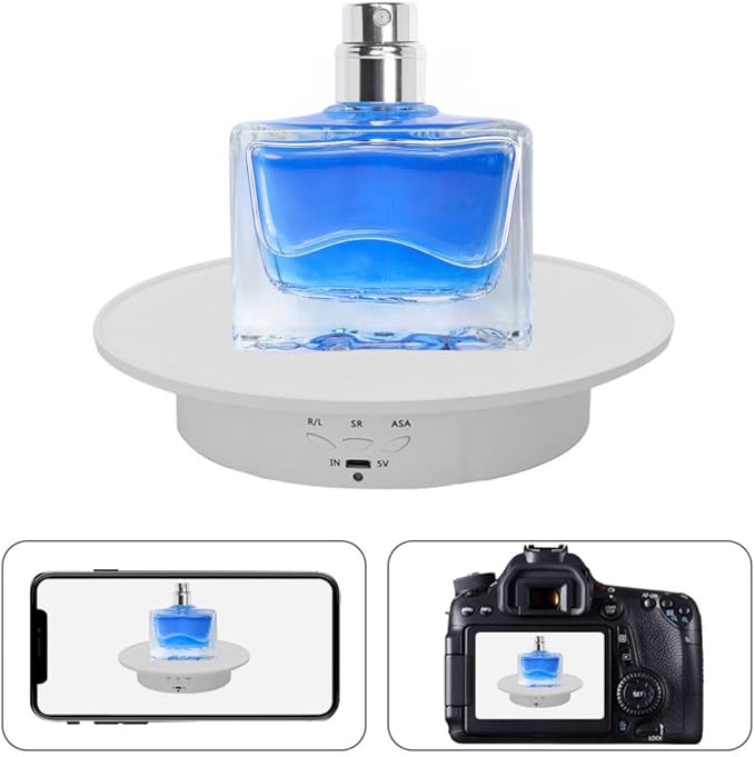 JAYEGT Motorized Rotating Display Stand, 7.87inch /17.6lbs Load, 360 Degree Electric Rotating Turntable for Photography Products, Jewelry, 3D Model ,with 5 Colors Backgrounds -- White
