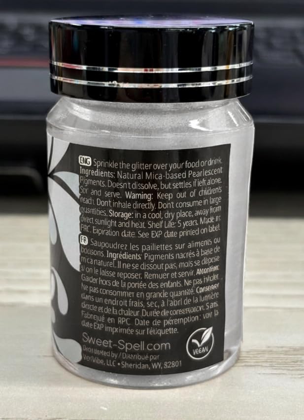 Sweet Spell Edible Glitter (15g) - Shimmer Sparkles for Drinks, Cakes, Cocktails - 100% Edible & Food Grade Glitter, Vegan, Gluten-Free (Silver)