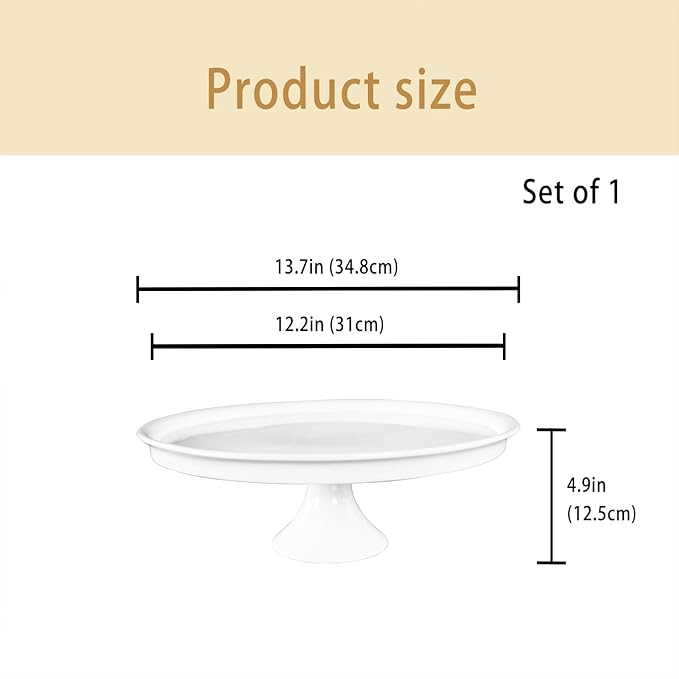 Porcelain Cake Stand, 13.7 Inch Round Dessert Stand, Cupcake Stand - Wedding and Birthday Decorative Cake Pedestal Stand - Dessert Display for Parties, Restaurants, Birthdays