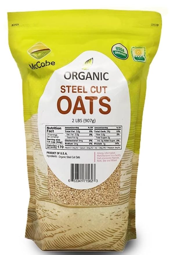 McCabe Organic Steel Cut Oats - Steel Cut Oats Organic | Rich with Fiber & Minerals | USDA and CCOF Certified | Product of USA | 2lbs Pack of 2