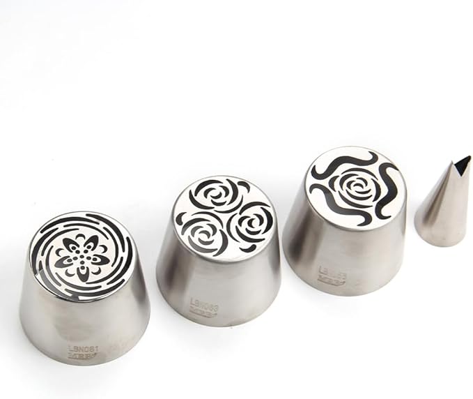 3 Pieces Stainless Steel XXL Russian Icing Nozzle Kit with 1 Leaf Tip & 1 Clean Brush,Cake Decorating Frosting Piping Tip,Pastry Baking Tools