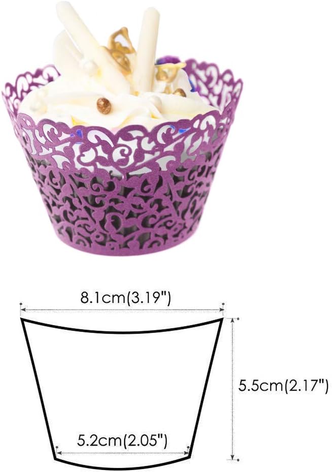GOLF 100Pcs Cupcake Wrappers Artistic Bake Cake Paper Filigree Little Vine Lace Laser Cut Liner Baking Cup Wraps Muffin CaseTrays for Wedding Party Birthday Decoration (Purple)