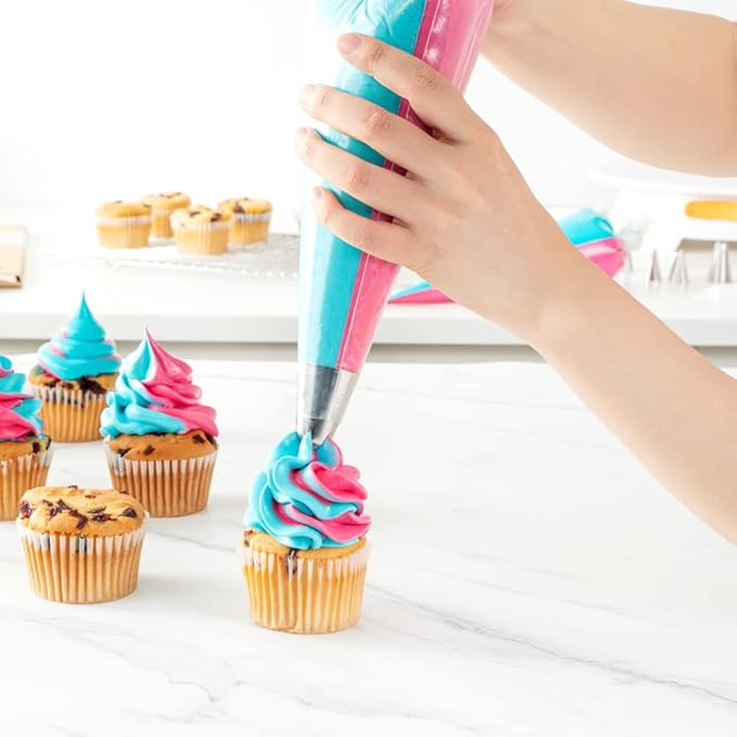 Restaurantware Pastry Tek 17.7 x 9.5 Inch Two-Color Icing Bags 100 Thick Multi-Color Piping Bags - Sustainable For Icing Frosting & Buttercream Clear Plastic Disposable Piping Bags For Cakes