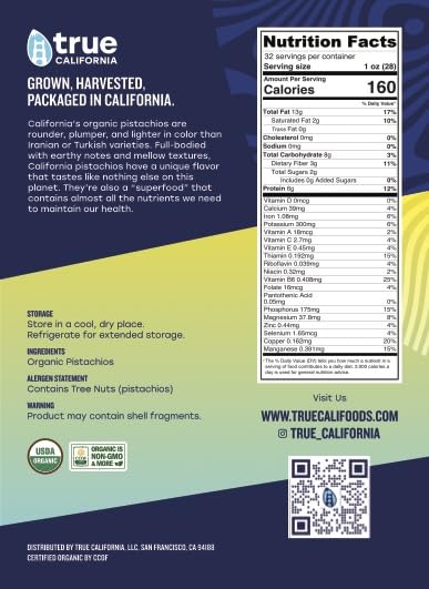 True California Organic Raw Pistachios (2 LB) In-Shell, No Salt, No Roast - Healthy Snacks, Vegan & Gluten Free - Natural Whole Foods & Pantry Staples