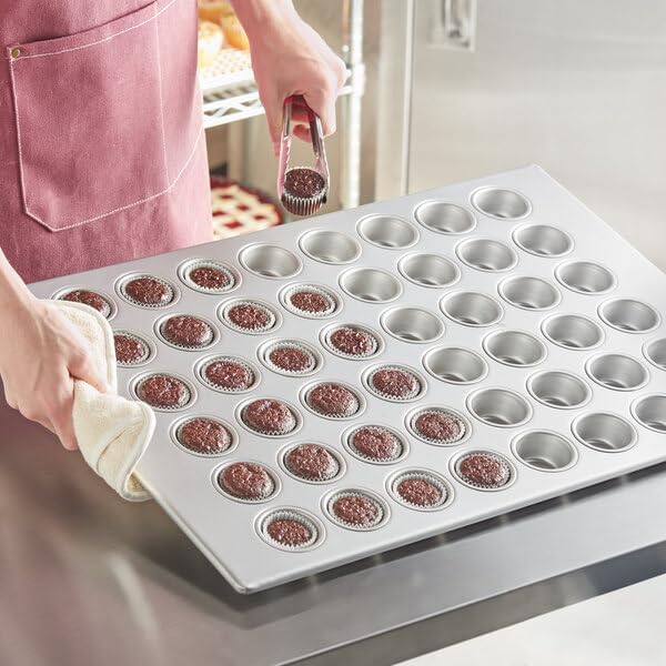48-Cup Mini Muffin Pan, Aluminized Steel, Silver Glazed, 26 x 18 Inch, Commercial Cupcake Baking Pan with Anti-Warp Rod