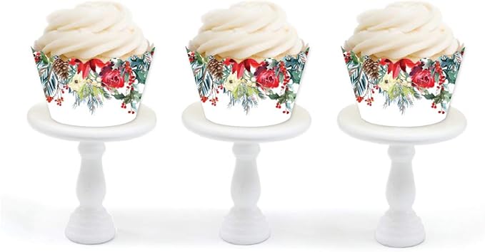 Andaz Press Party Cupcake Wrapper Decorations, Christmas Holiday Flowers and Leaves, 24-Pack, For Girls 1st Birthday Baby Bridal Shower Tea Party Themed Decorations