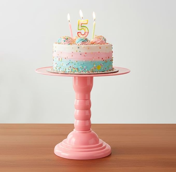 Mirandinha Store - Tall Plastic Round Baby Pink Cake Stand for Wedding, Birthday Party, Graduation, Celebration - Cupcake Stand, Cake Holder, Candy Display, Dessert Tray 4 Heights Adjustable