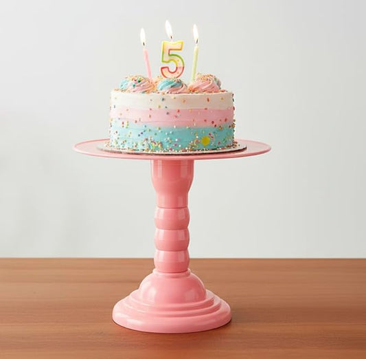 Mirandinha Store - Tall Plastic Round Baby Pink Cake Stand for Wedding, Birthday Party, Graduation, Celebration - Cupcake Stand, Cake Holder, Candy Display, Dessert Tray 4 Heights Adjustable
