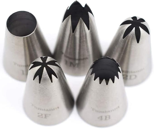 5 Pack Stainless Steel seamless Piping Icing tips, Large Piping Nozzle, Cake Decorating tools for baker