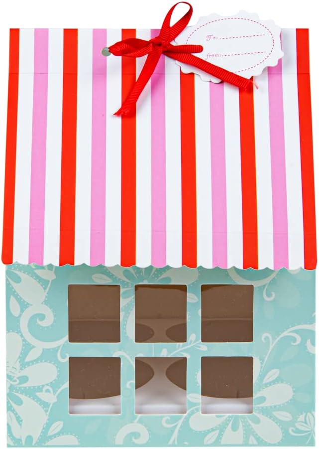 Restaurantware Pastry Tek 6 Inch x 7.8 Inch Cupcake Gift Boxes 100 Fits 4 Cupcake Favor Boxes - House Cupcake Inserts Pink And Blue Paper Treat Boxes With Window For Weddings Or Parties