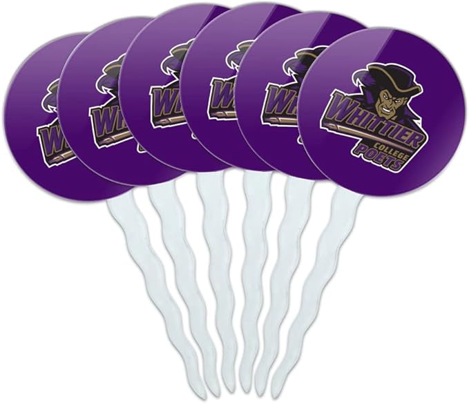 Whittier College Primary Logo Cupcake Picks Toppers Decoration Set of 6