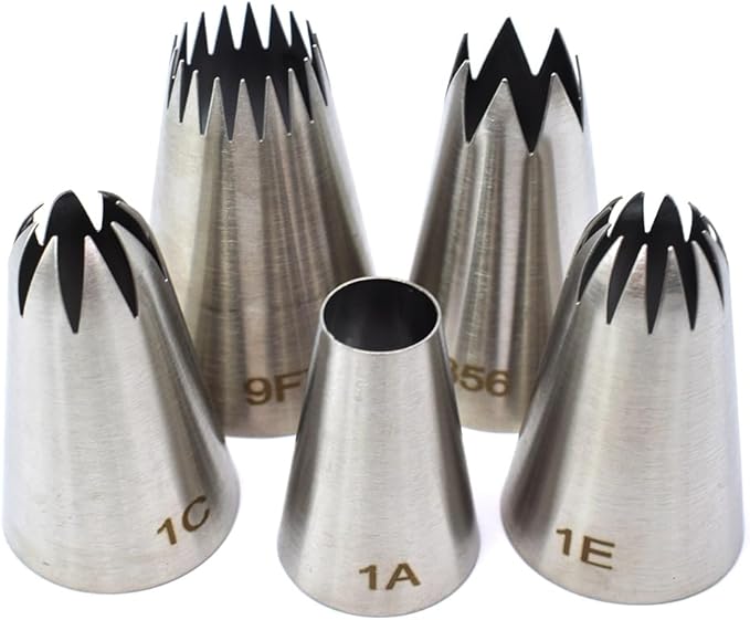 5 Pack Stainless Steel Seamless Piping Icing Tips 1C 1E 1A 356 9FT, Large Piping Nozzle, Cake Decorating Tools for Cupcake Baker