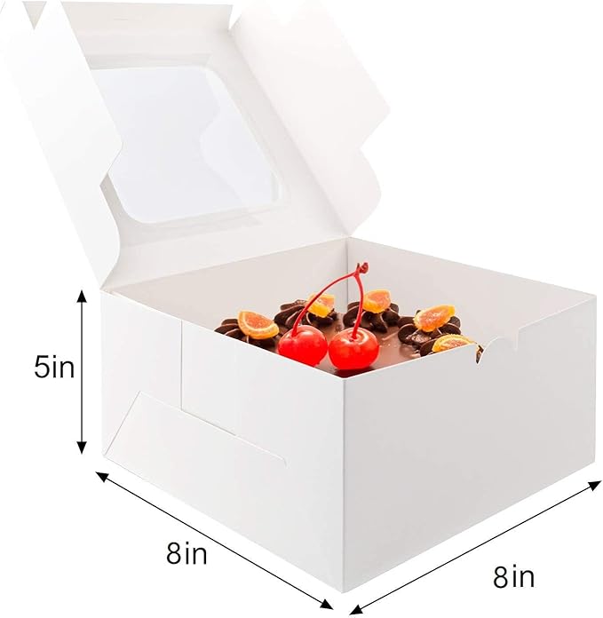 8 Inch Cake Boxes 24pcs Cake Boxe with window 8x8x5 Inches Bakery Boxes Cajas Pasteles for Cake,Pastries,Cookies,Pie,Birthday Party,Wedding (White)