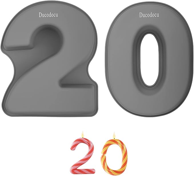 Ducodocu Silicone Number Cake Pan - Large 3D Number Cake Mold Baking Forms for 2/20th Birthday, Wedding Anniversary - 10 inch
