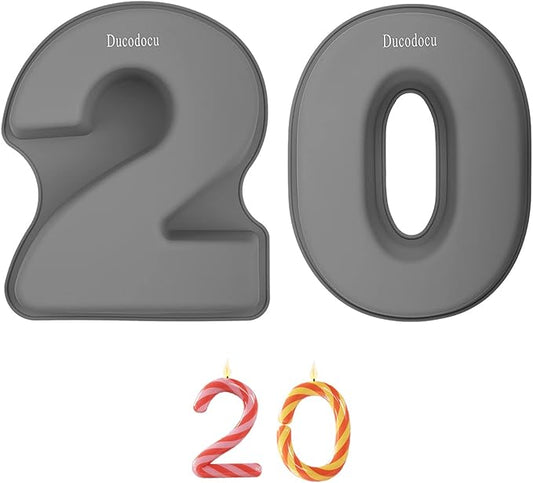 Ducodocu Silicone Number Cake Pan - Large 3D Number Cake Mold Baking Forms for 2/20th Birthday, Wedding Anniversary - 10 inch