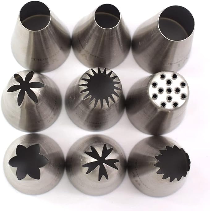 9 pack Large piping nozzles, Seamless Icing Nozzles for Cake Decorating