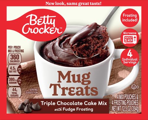Betty Crocker Mug Treats Triple Chocolate Cake Mix with Fudge Frosting, 4 Servings, 12.5 oz
