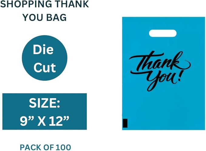 Infinite Pack Thank You Merchandise Bags, Die Cut Handles, Retail Shopping Bags for Boutique - Choose Color & Size