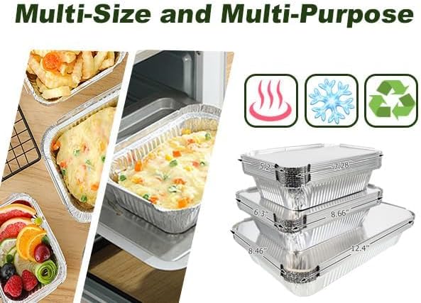 BIBRADAA® 60 Pack Aluminum Pans with Lids,2200ml(4.4LB)/1100ml(2.4LB)/700ml(1.5LB) Foil Pans with Lids,Aluminum Foil Pans,For Catering,Meal Prep and Takeout.