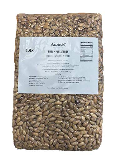 Emirelli Turkish Antep Pistachios in Shell, Roasted and Salted Intense Nuts, Non GMO Gluten Free Natural Vegan Healthy Snacks, Remains Fresh with Resealable Bag (11 lbs)
