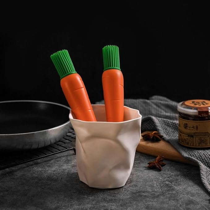 Silicone Carrot Shaped Basting Brush, Orange with Green Bristles, Kitchen Baking Tool