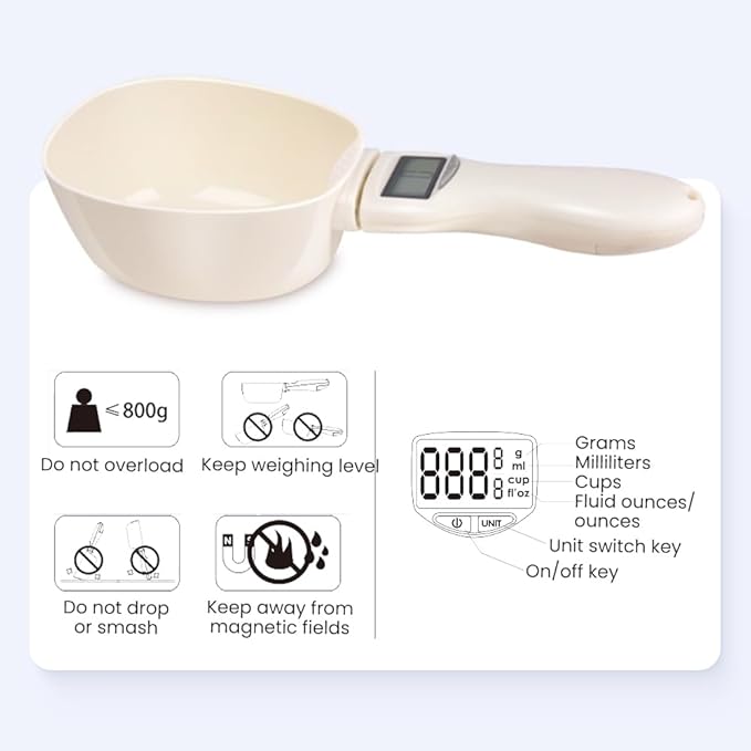 Digital Measuring Spoon, Food Digital Measuring Scoop Scale 800g / 0.1g High Precision with LCD Screen,Household Weighing Scoop for Kitchen and Dog Cat Food (Spoon/3pcs)