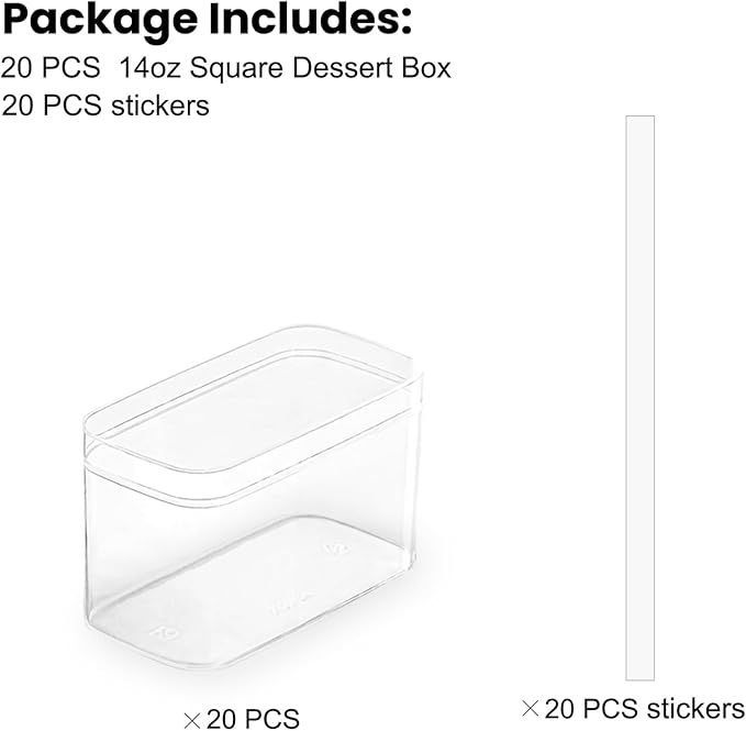 Plastic Rectangle Dessert Cups Boxes with Lids,Plastic clear packaging for baked,Cookie Tiramisu Containers for Fruit,Pudding,Mousse,Parfait Cups With Lids(20, Rect 4.6 * 2.4 * 2.7 IN-Boxes)