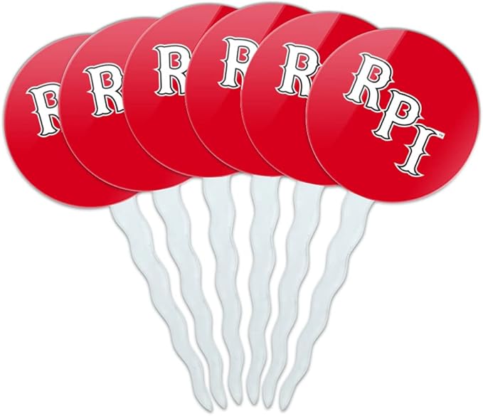 Rensselaer Polytechnic Institute Primary Logo Cupcake Picks Toppers Decoration Set of 6