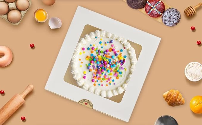 8 Inch Cake Boxes 24pcs Cake Boxe with window 8x8x5 Inches Bakery Boxes Cajas Pasteles for Cake,Pastries,Cookies,Pie,Birthday Party,Wedding (White)